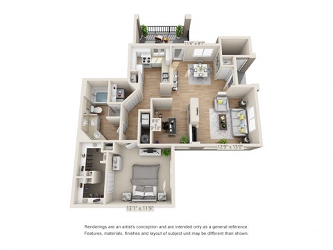 Floor plan for 1 bed, 1 bath, 1048 sqft